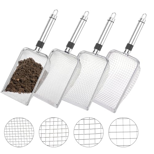 Rhyhome 4 Stück Gartensieb aus Edelstahl Erdsieb mit Griff Kompostsieb für Gartenarbeit Sand Saatgut(2/2.8/3.8/5mm Masche)