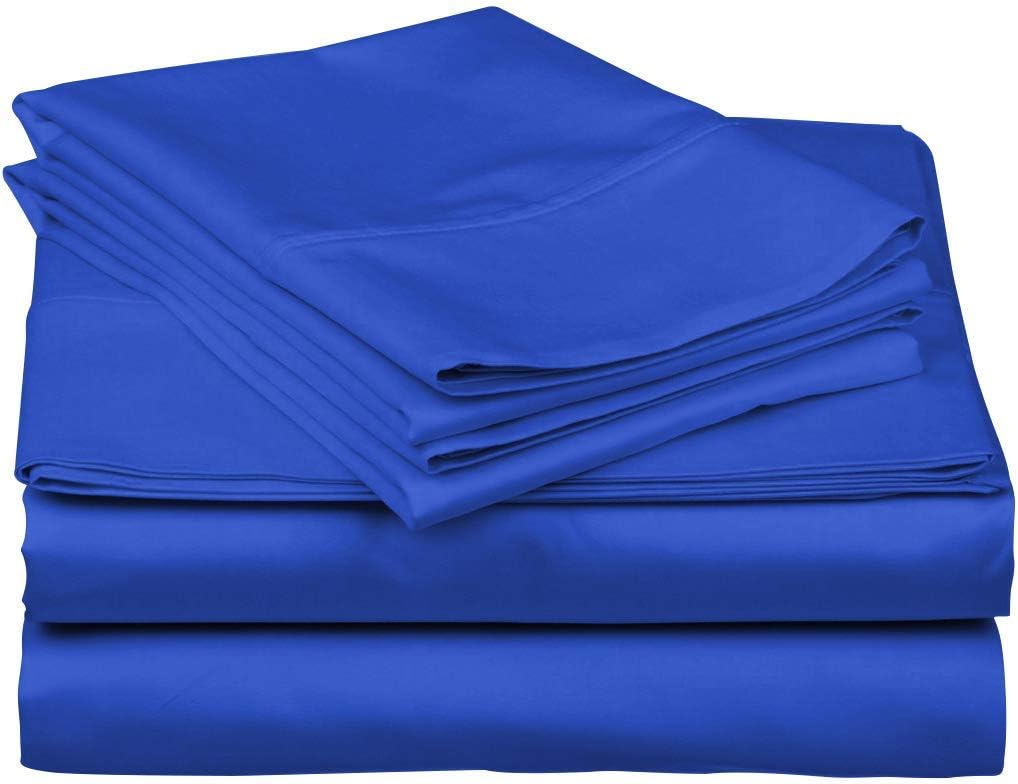 800 Thread Count 100% Cotton BedSheet and Pillowcase Set - 4 Pcs Sheet Set Royal Blue Full XL Size Long Staple Cotton Fits Mattress Up to 21'' Deep Pocket Soft & Cozy Cotton
