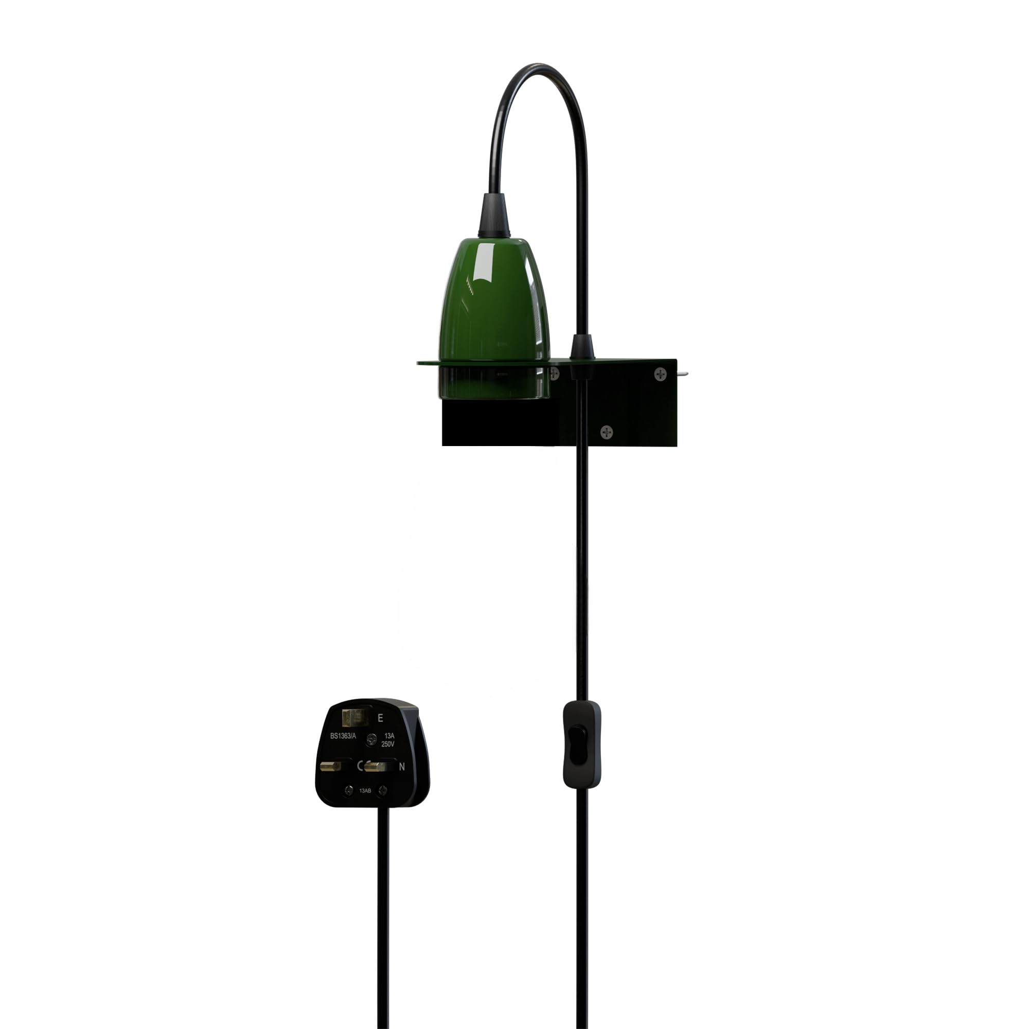 LEDSone 2m Plug in Cord Wall Lamp with Wall Mount Bracket E27 Holder Suspended Pendant Light Fitting Kit, PVC Cable Plug with On/Off Switch (Green Without Bulb)