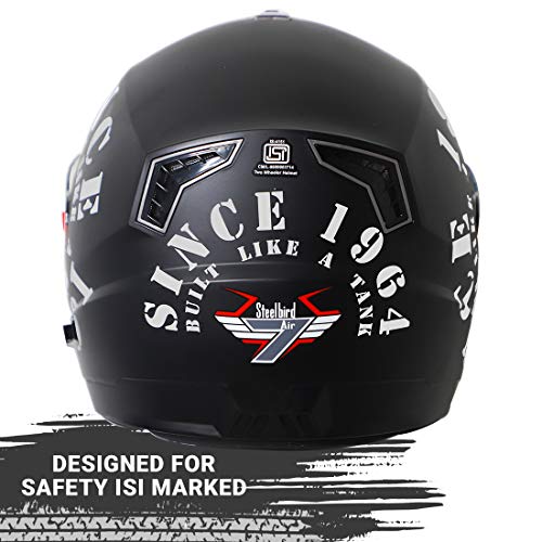 Image of Steelbird ABS Shell, EPS SBA-1 Tank Double Visor Full Face Graphics Helmet, Inner Silver Sun Shield and Outer Clear Visor (Matt Black Silver, Large 600 mm)