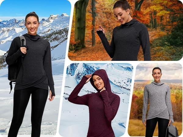 Soneven Women's Fleece Sweatshirts Long Sleeve Cold Weather Running Gear Thermal Hoodie with Thumb Holes - Image 4