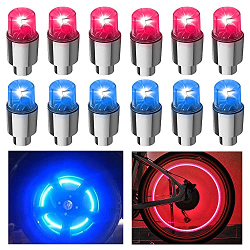 Image of 12 PCS LED Wheel Lights Flash Light Tire Valve Cap Lamp for Car Trucks Motorcycle Bike (Blue+Red)