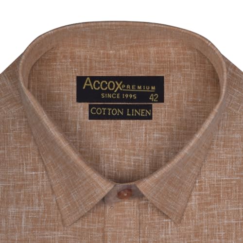 Image of ACCOX Premium Breathable Cotton Linen Full Long Sleeves Plain Brown Regular Fit Formal Shirt for Men (S GCR303)