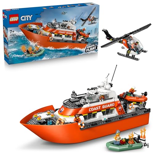 Image of LEGO City Coast Guard Rescue Boat & Helicopter - Pretend Play Set - Floating Boat Toys - 60504