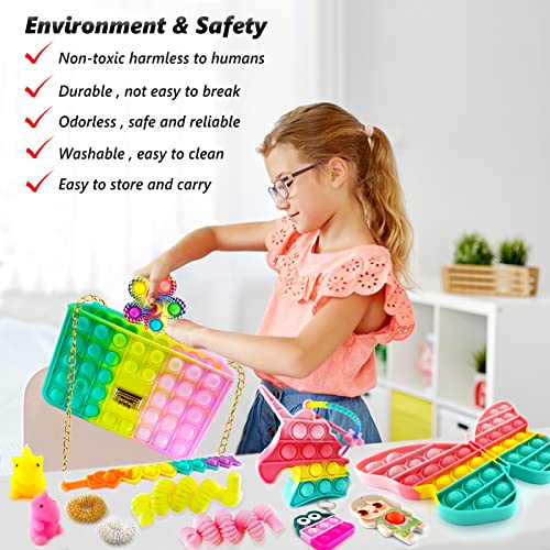 Exun Pop Purse Fidget Pack Toy, Push Bubble Crossbody Cute Princess Handbags Shoulder Bag Keychain Sensory, 3+ Year Old Birthday Gifts For Kids Girl, Christmas Stocking Stuffers #TOP2