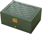 Caja organizadora de joyas, 2 capas de piel sintética para aretes, pulseras, anillos y relojes, diseño elegante