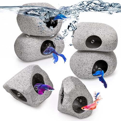 Eorbow 6 Pack Aquarium Decoration Rock Caves, Betta Fish Tank Hideaway, Hideout Stones House Decor...