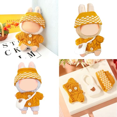 17CM Doll Clothes for Labubu, Yellow Hand-Crocheted Sweater Outfit Set - image 4