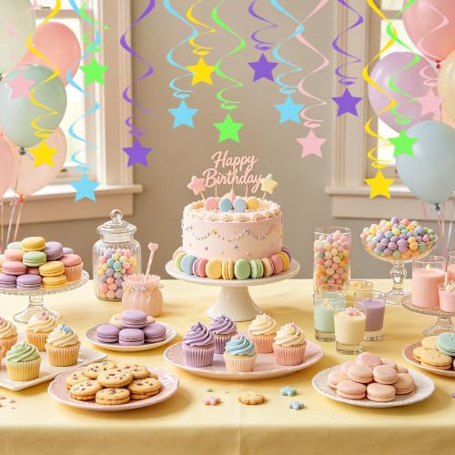 Image of BEISHID Pastel Stars Hanging Swirls Pre-Strung Stars Hanging Decorations for Wedding Baby Shower Gender Reveal Birthday Decorations Supplies,Pack of 15