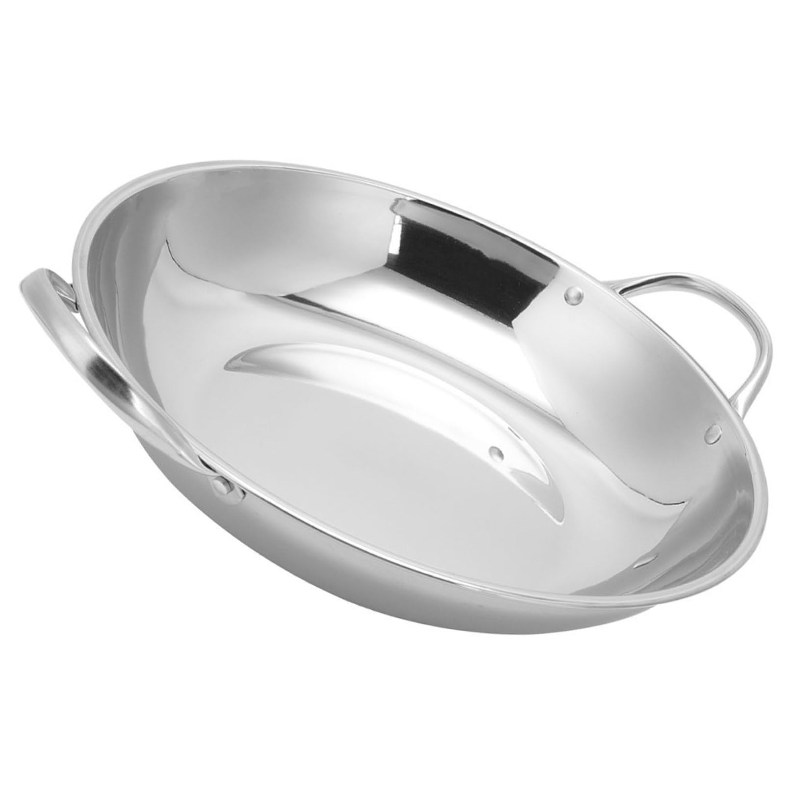 Poêle acier inoxydable à fond plat avec double poignée pour cuisson stable
