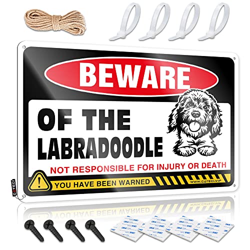 Panneaux de bureau amusants Beware of Labradoodle décoration murale métallique 30x40