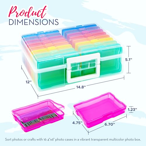 Image of 4E's Novelty 16 Pack Clear Multicolor Photo Box for Crafts, Supplies 4x6 Photo Cases & Photobox, Classroom Storage and Organization Box Plastic Transparent for Scrapbooking Container Organizer