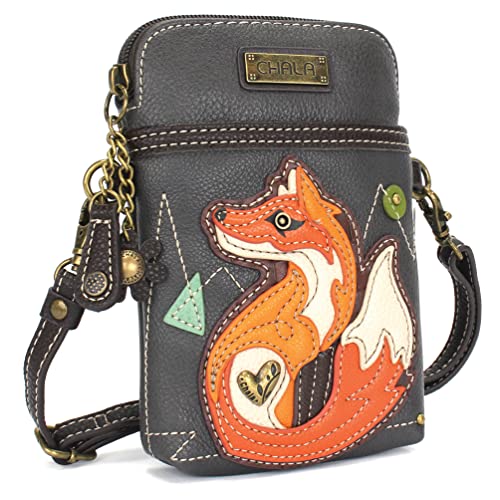 CHALA Cell Phone Crossbody Purse-Women PU Leather/Canvas Multicolor Handbag with Adjustable Strap - Fox A - ink2