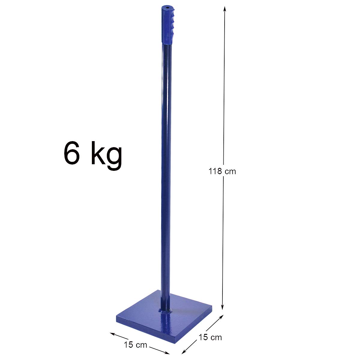 HELO Erdstampfer Betonstampfer aus Stahl 6 kg mit Einhand-Griff, Handstampfer zum Verdichten mit 15x15 cm großer und 25 mm starker Grundplatte, Höhe: 115 cm, Gewicht: 6 kg, Farbe: Blau