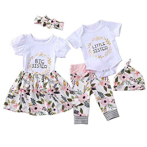 tabpole Kleine Große Schwester Passende Outfits Kurzarmhemd + Blumenhose + Stirnband für Mädchen Cover