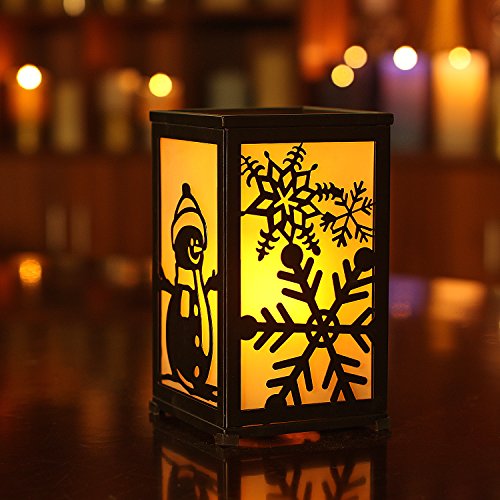 Giveu Decorative Led Candle Lantern With Timer Rustic Candle Lantern With Twelve Magnetic Seasonal Themed Panels ,5 X 5 X 8.5" Black #TOP6