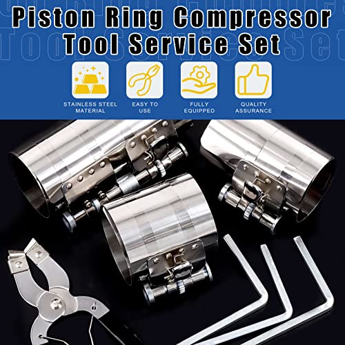 Glarks 7Pcs 3" 4" 6" Piston Ring Compressor Tool Service Set, Car Engine Piston Ring Compressor And Piston Ring Pliers With Adjustable Safety Screws And Wrench For Car Engine, Machine Tractor Pistons #TOP2
