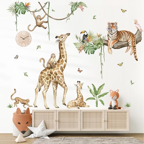 wondever Wandtattoo Dschungel Tiere Baum Zweig Wandaufkleber Safari Giraffe...