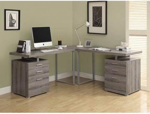 Hawthorne Ave Computer Desk - Dark Taupe Reclaimed Look L Shaped Corner Desk