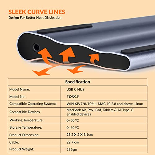 Image of Tukzer USB C to 12 in 1 HUB Dock MST, Type C to 4K HDMI, VGA DisplayPort Ethernet Adapter| 100W Power Delivery, 3 USB 3.0, SD /TF Card Reader, 3.5mm Audio for iPad MacBook Laptop Notebook Android(Grey)