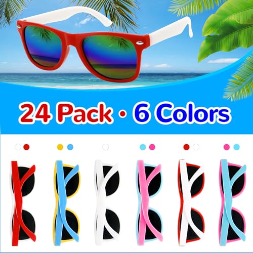 ZMCINER 24 Pack Kids Sunglasses Bulk, Neon Sunglasses for Kids Boys and Girls, Summer Party Supplies, Beach Pool Party Favors, Great Gift for Birthday Graduation Party Supplies3