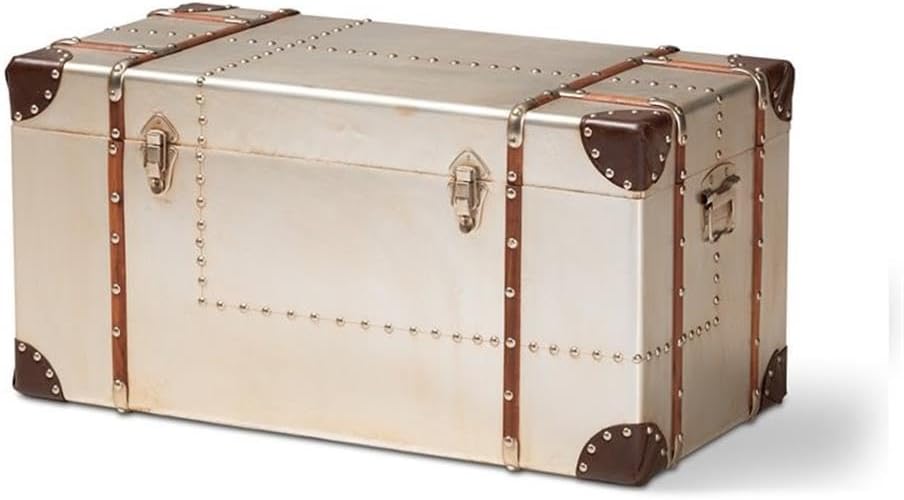 BOWERY HILL French Silver Metal Storage Trunk
