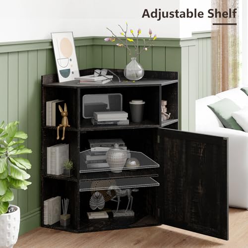Vabches Corner Cabinet, Corner Storage Shelf with USB Ports and Outlets Industrial Organizer for Small Space Wooden 6-Cubby Bookshelf for Study, Playroom, Living Room (Dark Rustic Oak) by Vabches - Image 3