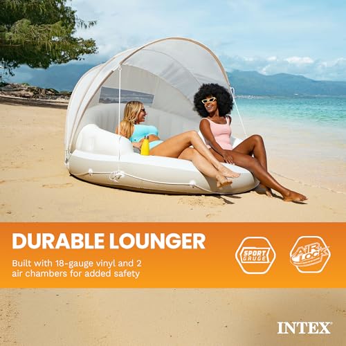 Image of INTEX 58292EP Canopy Island Inflatable Pool Float: Comfortable Lounge Surface - Built-in Cup Holders - Detachable Sunshade - 440lb Max Weight Capacity - 78.5 inch x 59 inch