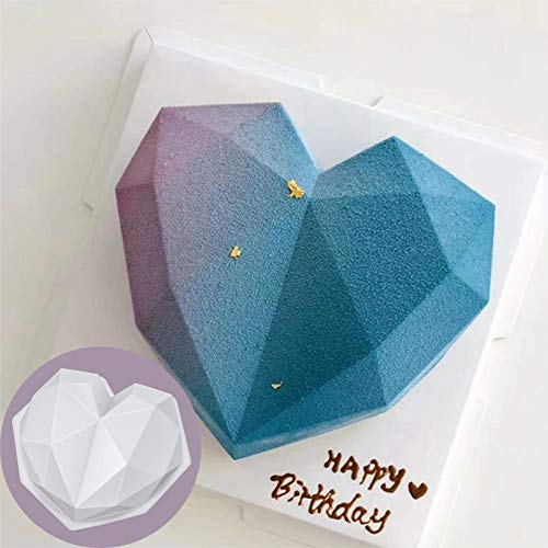 Diamond Cake Mold, Diamond Heart Cake Mold, Cake Mold for Baking Heart Shape, 2 Pack Diamond Heart Love Shape Silicone Cake Mold, 3D Silicone Trays Mousse Dessert Baking Pan