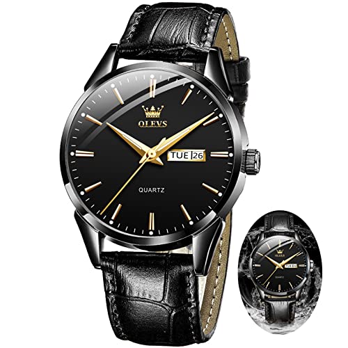 Image of OLEVS Brown Mens Leather Watch Dress Casual Day Date Quartz Wrist Watch