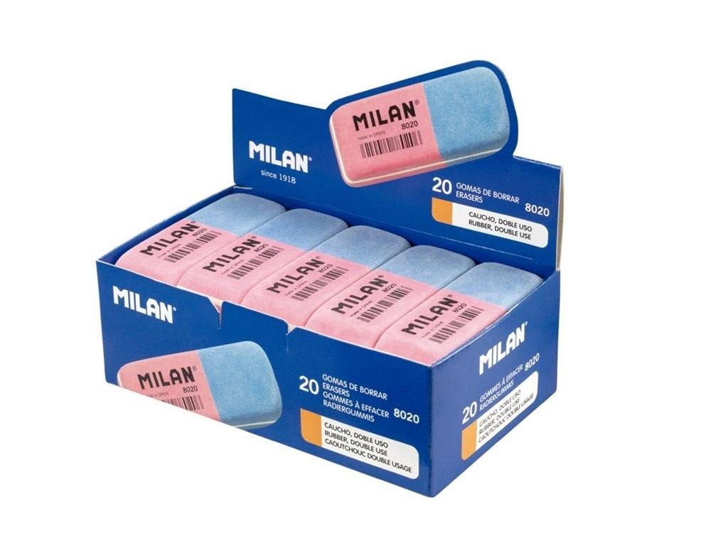 MILAN CCM8020 Caoutchoucs pour bureau encre et crayon - Boîte de 20 gommes bicolores