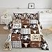 Manfei Western Cowboy Comforter Set Twin Size, Bull Skull Horse Arrow Print Quilt Set with 1 Pillowcase, Geometric Grid Brown Plaid Print Bedding Set 2pcs for Kids Boys Teens Bedroom Decor