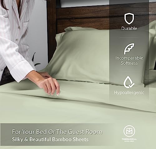 Image of Threadmill 300 TC Viscose Made from Bamboo Cal King Sheet Set, Sage Green | 16 inch Deep Pocket, Cooling Sheet, Breathable, Lightweight, OEKO-TEX Certified