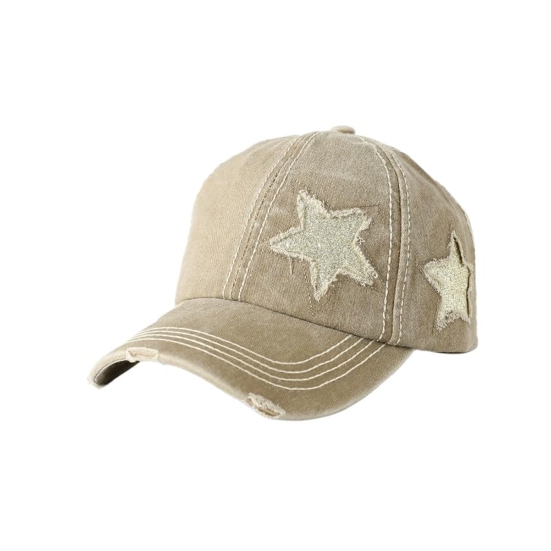 Image of Washed Scratch Frayed Baseball Cap Retro Adjustable with Five-Pointed Stars for Men Women Trucker Cap Unisex