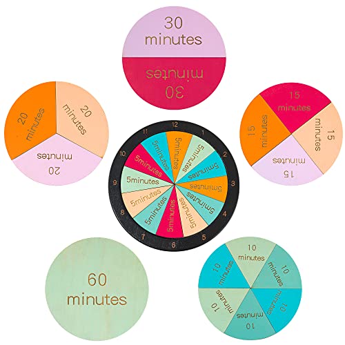 Wooden Montessori Fraction Clock Toy, Math Learning Time Teaching Materials, Set An Hour Of Puzzles With Minute Tiles, Learning Clock For Kids, Education Material For Classroom/Homeschool (Colorful) #TOP11