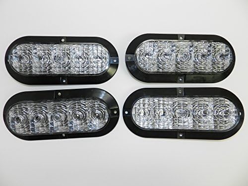 (4) 6" Oval Clear RED LED Stop Turn Tail Light Surface Mount Trailer Truck Rv Light, USA Made with! (Four Lights)