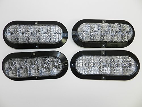 (4) 6" Oval Clear Red Led Stop Turn Tail Light Surface Mount Trailer Truck Rv Light, Usa Made With! (Four Lights) #TOP8