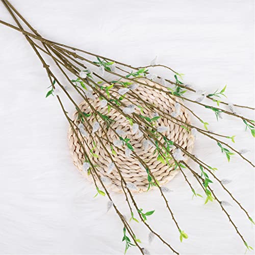 Firlar 6Pcs Artificial Silver Pussy Willow Branches, 33Inch Fake Curly Dry Tree Vines Flower Long Stem Twig, Faux Jasmine Simulation Flower Bunches Picks Vase Filler For Home Wedding Diy Decor, Gray #TOP2