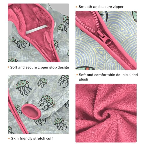 Jellyfish Toddler Fleece Jacket Baby Girls Hooded Zipper Long Sleeve Thick Warm Outerwear 3-10 Years3