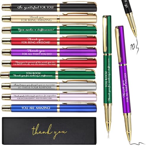 PerKoop 10 Sets Thank You Gifts Appreciation Pens with Boxes for Employee Coworker Volunteer Teacher Nurse Team Prizes Office Supplies Bulk Inspirational Party Favors for Adults(Colorful,Mixed)
