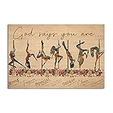 EGGAG God Says You are Strong Pole Dancing Pole Dancing Moves & Poses Silhouette Pole Dance Pole Dancer Dancer Decor Poster Wall Art Tin Sign Decor Metal Sign Poster 15x20cm