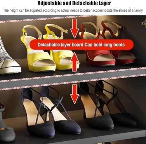 Shoe Storage Cabinet Cabinets Hallway Slim Cupboard Cupboards Hallways Slimline，Modern 6-Tier Shoe Cabinet with Glass Doors, LED Lights & Adjustable Shelves - Spacious Shoe for Entryway, Hal