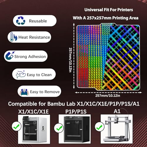 Image of JUUPINE 257x257mm Upgraded Build Plate for Bambu Lab X2D /A1 /X1C /X1 /X1E /P1P /P1S /P2S 3D Printer, Smooth Phantom+Smooth Skynet Pattern Double Sided Flexible Spring Steel Plate HeatingBed Platform