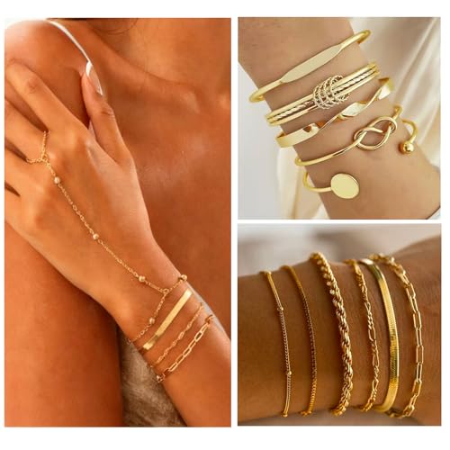 Image of Gold Jewelry Set for Women Gold Plated Chunky Layered Necklace Chain Bracelet Stackable Ring Hoop Earrings Jewelry Accessories Gifts