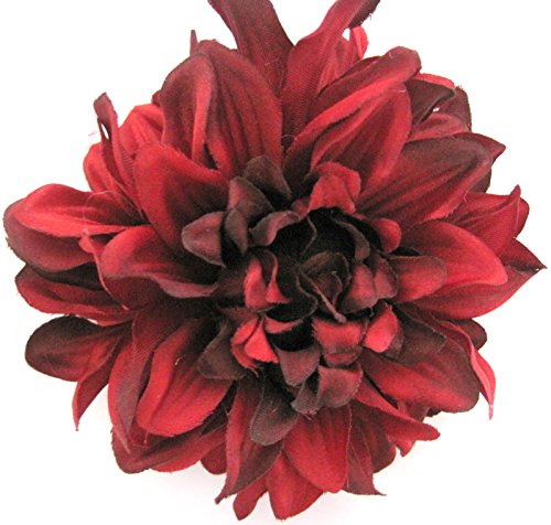 4.5" Deep Red Dahlia Silk Flower Brooch Pin #TOP2
