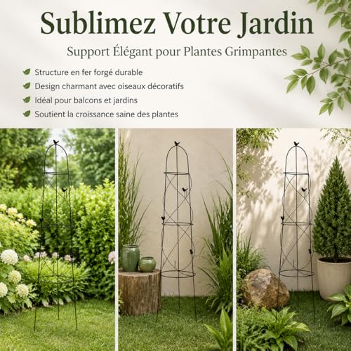 Support tuteur plantes grimpantes balcon arche extérieure fer 130 cm - 3