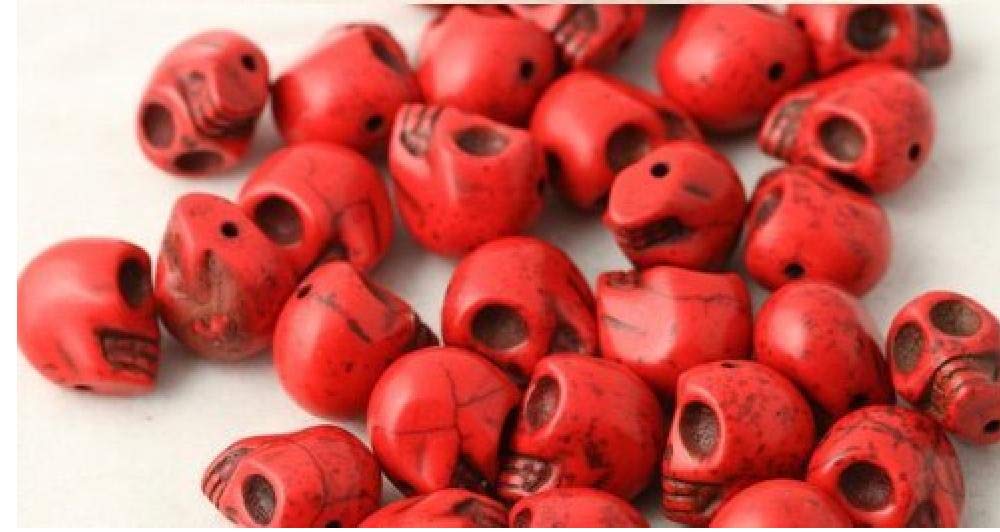 Tossper Turquoise 20Pcs 12Mm Red Gemstone Beads Carved Skull Beads