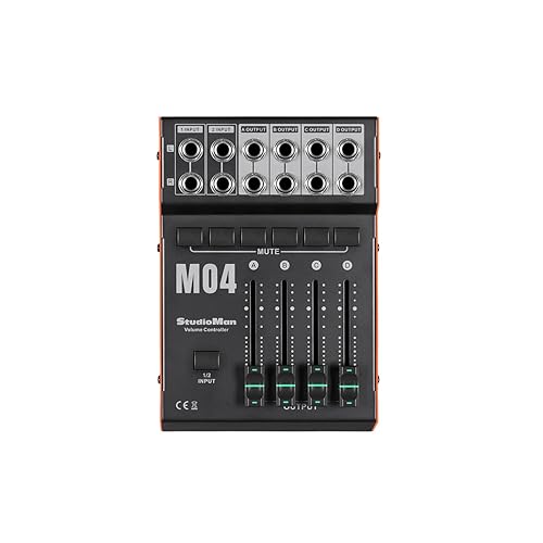 StudioMan M04 Monitor Controller - 2 Input 4 Output Studio Volume Controller with Mute Button, 1/4" Unbalanced Connectors for Powered Studio Monitors & Power Amplifiers