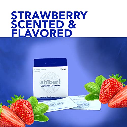 Shibari Male Condoms, Premium Lubricated Natural Rubber Latex Condom for Contraception and STI Protection, Ultra-Thin, Strawberry Scented, 3 Count - Thumbnail 3