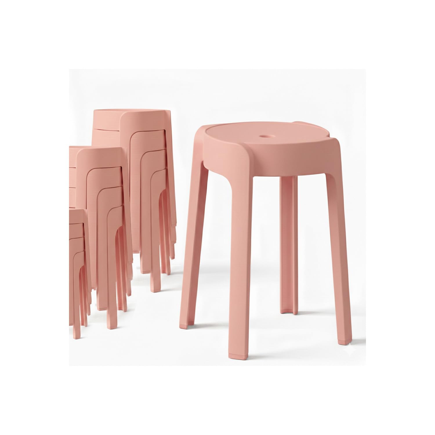 12 Tabourets Gigognes empilables BM Home Tab-Rose en Plastique, légers pour la Maison Salle de Classe, Cuisine, Jardin